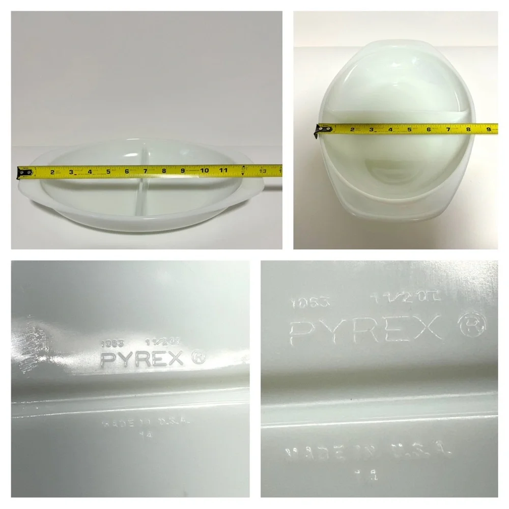 PYREX Vintage 1.5 Qt Milk Glass Divided Oval Baking Dish #1063 USA 14